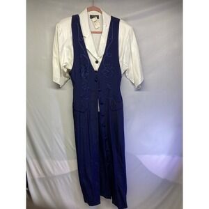 90s Vest Dress Set by Xtrmz Size 13/14 Blue Vintage New With Tags embroidered